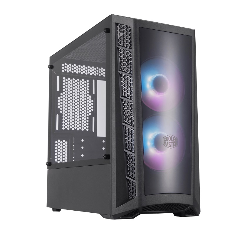  Mini-Tower Case: MasterBox MB320L - Black<BR> 2x 120mm ARGB Fans, 2x USB 3.2, Tempered Glass Side Panel, Supports: mATX/mini-ITX  